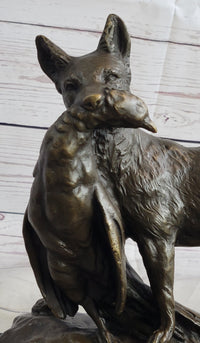 Emile Truffot Poacher Fox & Pheasant Bronze 10" x 3"