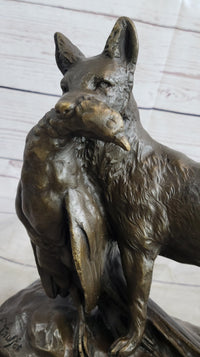 Emile Truffot Poacher Fox & Pheasant Bronze 10" x 3"