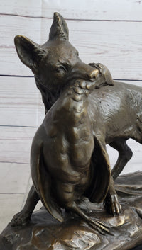 Emile Truffot Poacher Fox & Pheasant Bronze 10" x 3"