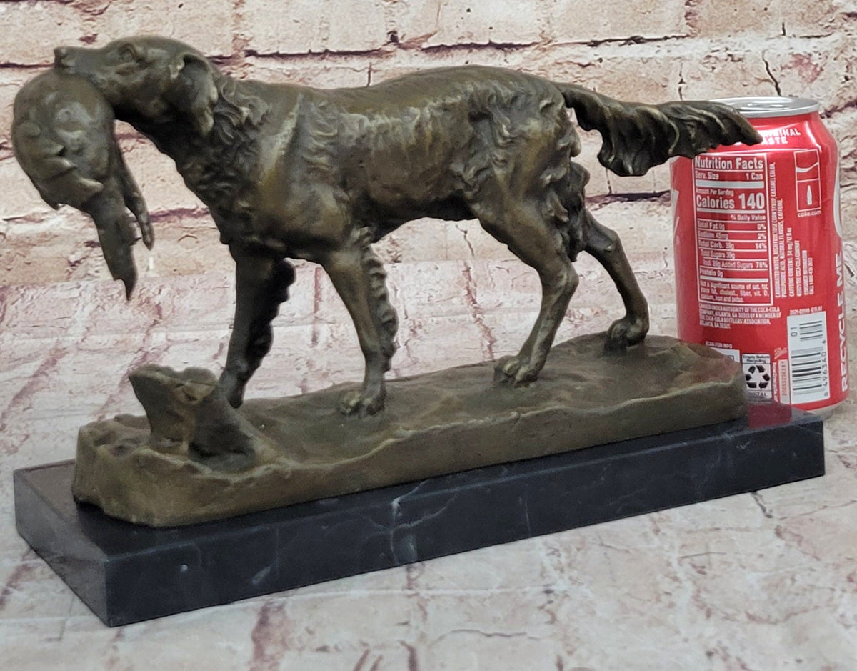 Hot Cast Bronze Golden Retriever Hunting Dog w/ Quail Sculpture