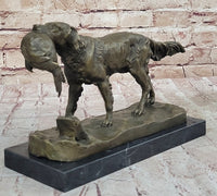 Hot Cast Bronze Golden Retriever Hunting Dog w/ Quail Sculpture