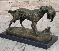 Hot Cast Bronze Golden Retriever Hunting Dog w/ Quail Sculpture