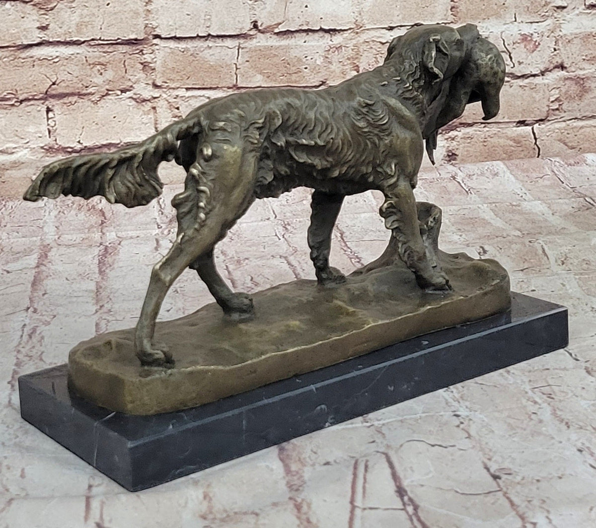 Hot Cast Bronze Golden Retriever Hunting Dog w/ Quail Sculpture