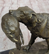 Hot Cast Bronze Golden Retriever Hunting Dog w/ Quail Sculpture