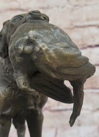 Hot Cast Bronze Golden Retriever Hunting Dog w/ Quail Sculpture