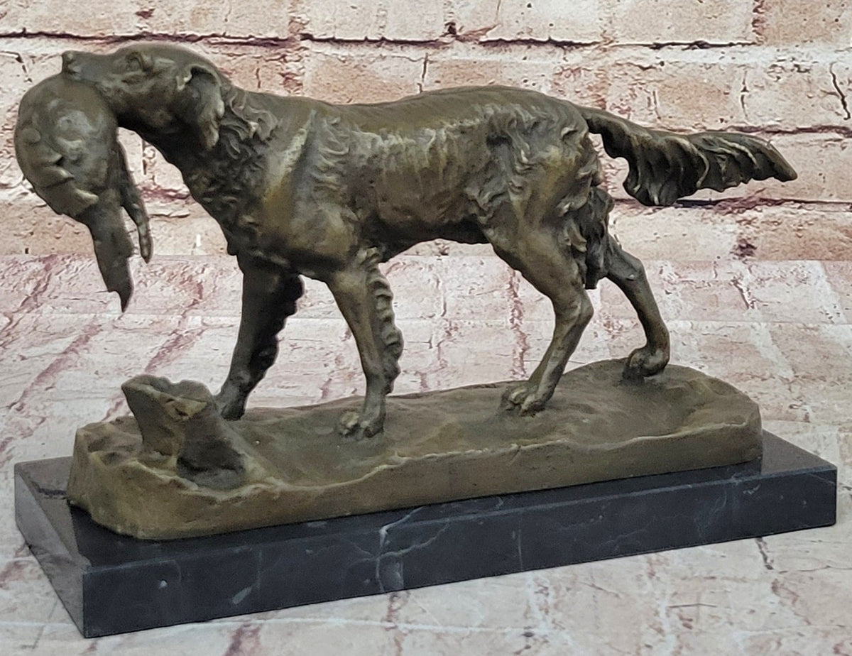 Hot Cast Bronze Golden Retriever Hunting Dog w/ Quail Sculpture