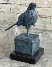 Hot Cast Bronze Green Patina Bird Figure on Marble Base