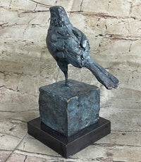 Hot Cast Bronze Green Patina Bird Figure on Marble Base