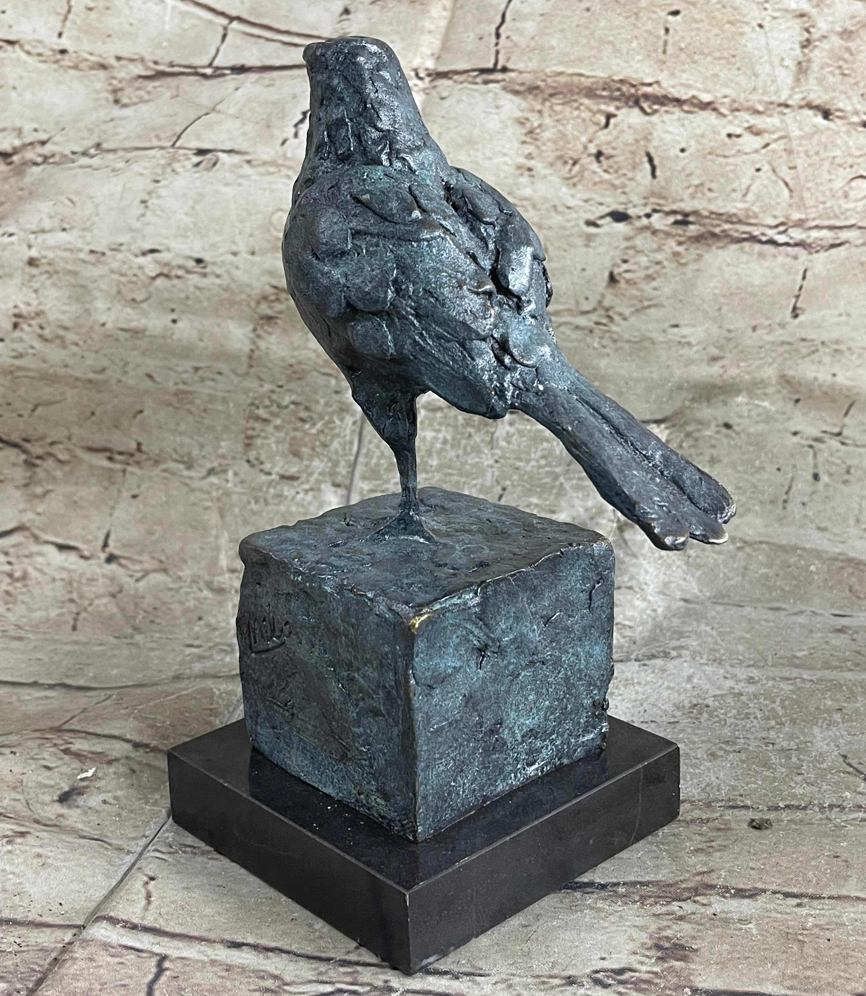 Hot Cast Bronze Green Patina Bird Figure on Marble Base