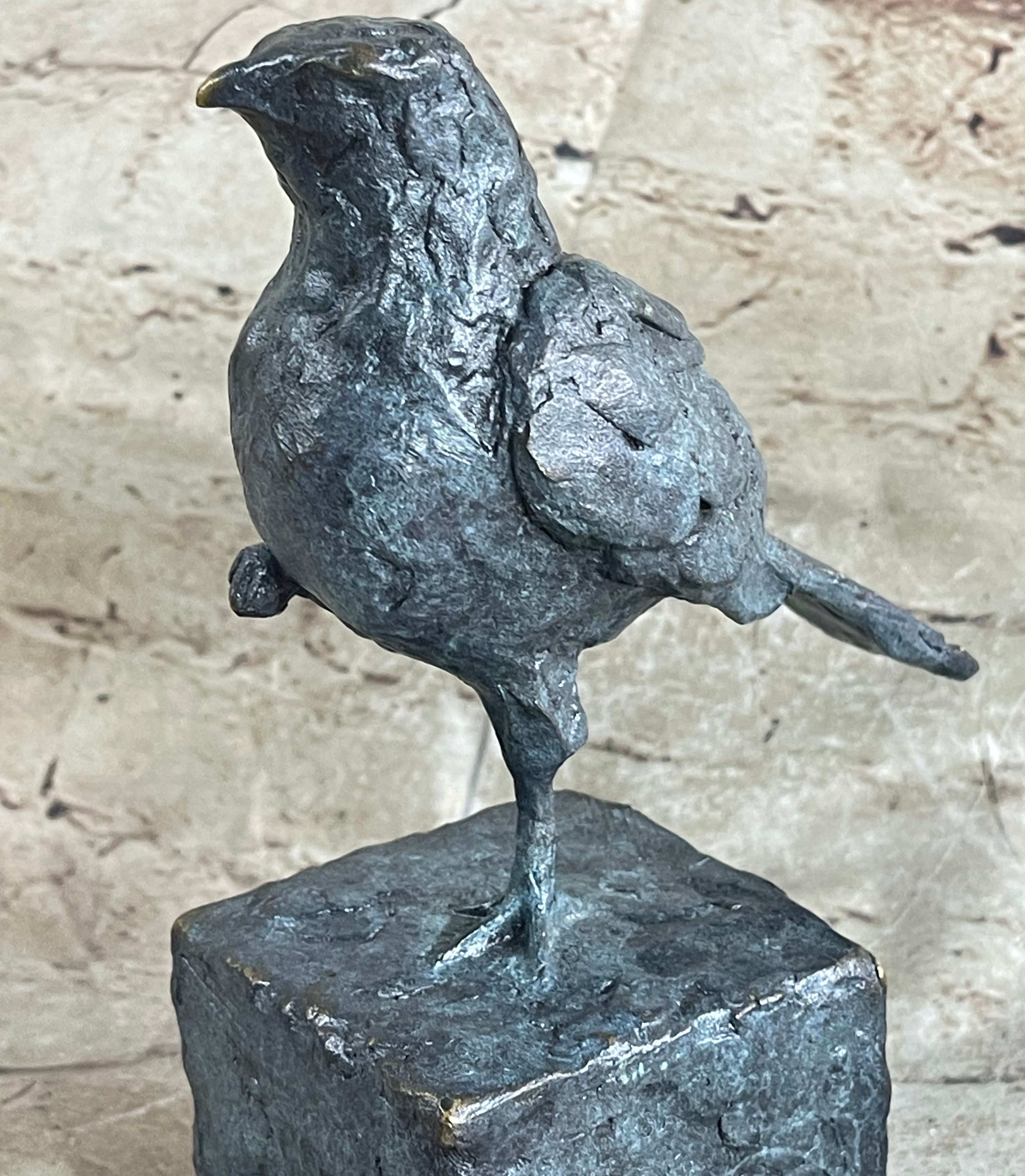 Hot Cast Bronze Green Patina Bird Figure on Marble Base