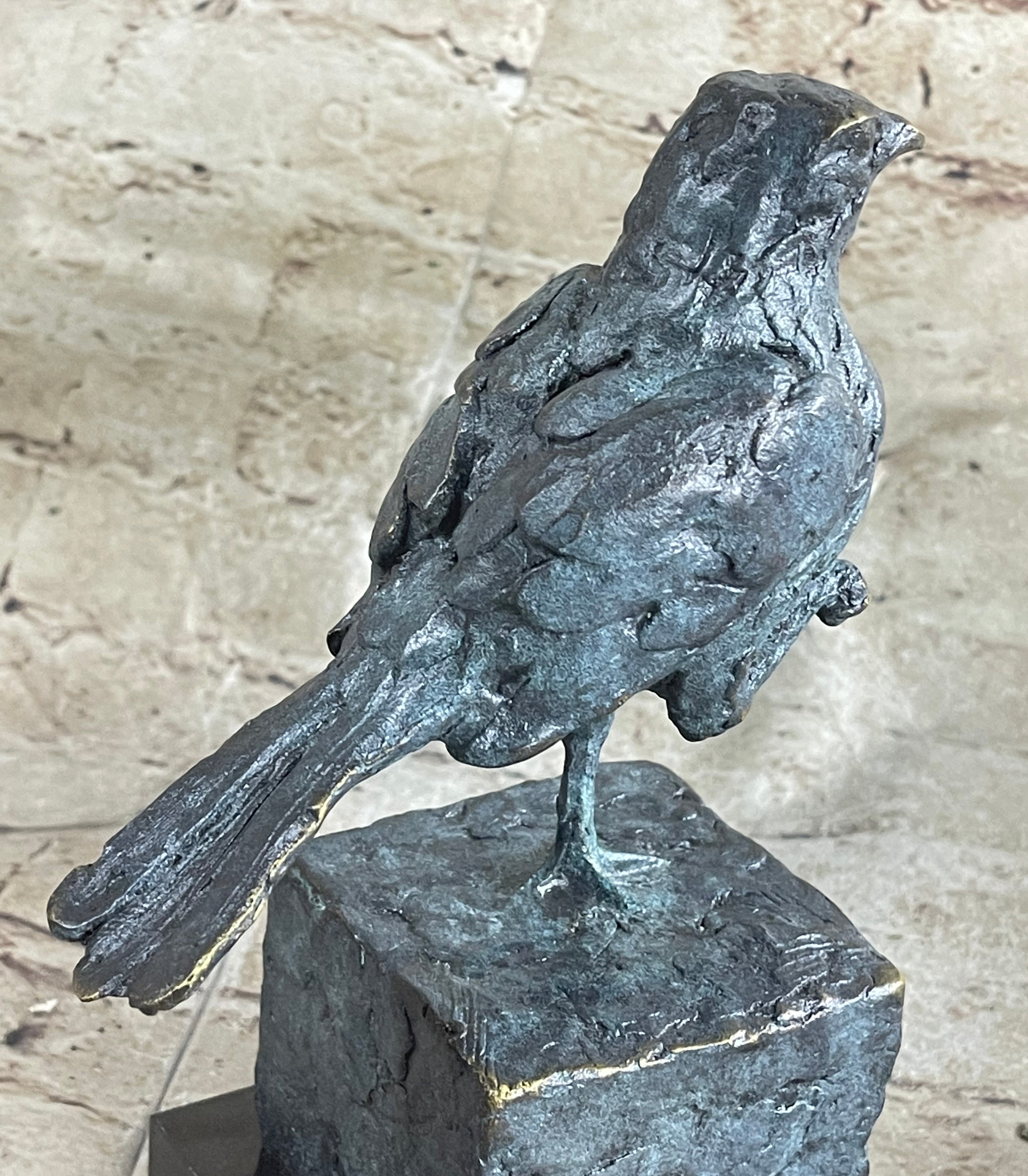Hot Cast Bronze Green Patina Bird Figure on Marble Base