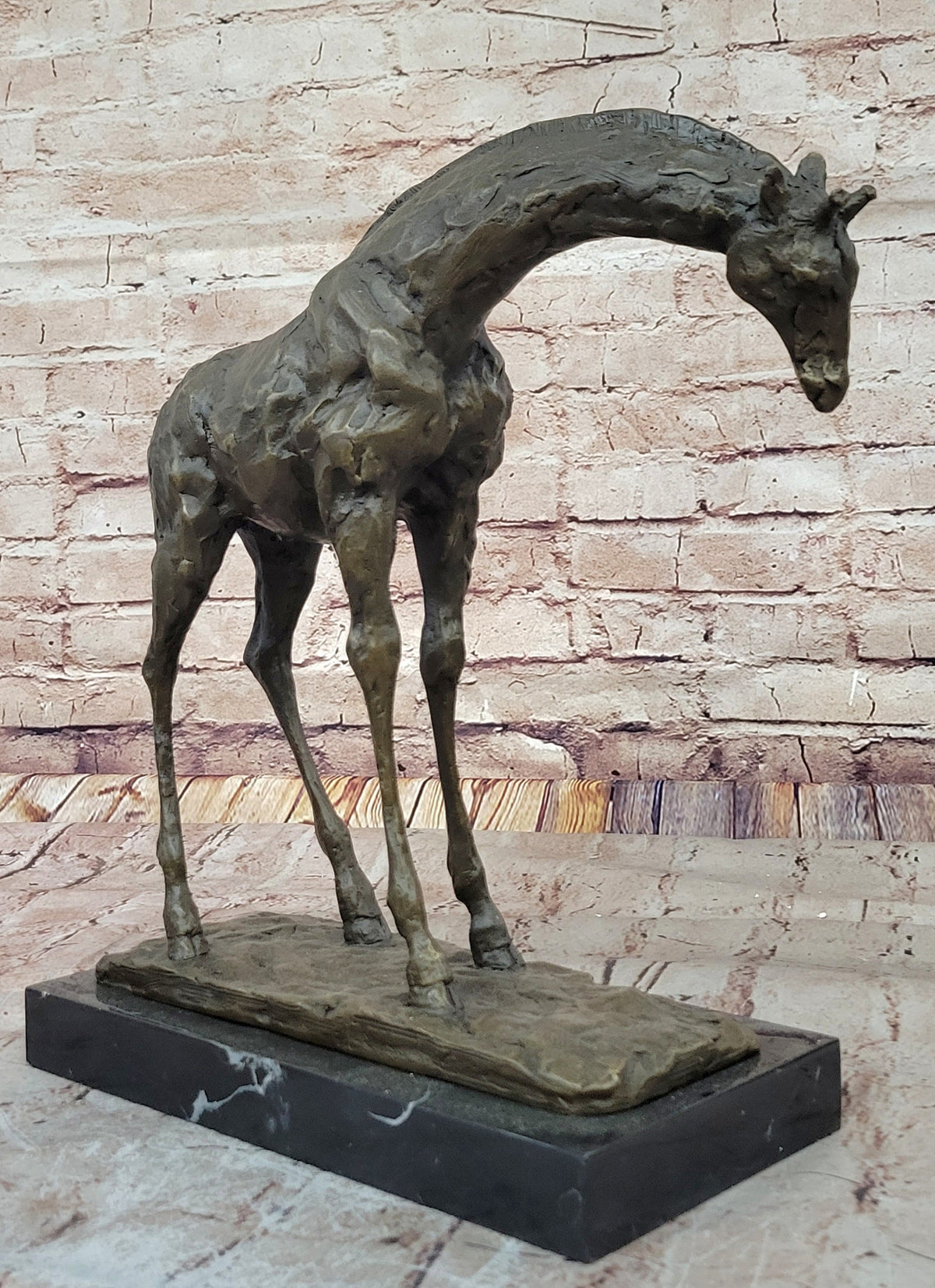 Milo Giraffe Bronze Sculpture on Marble Base