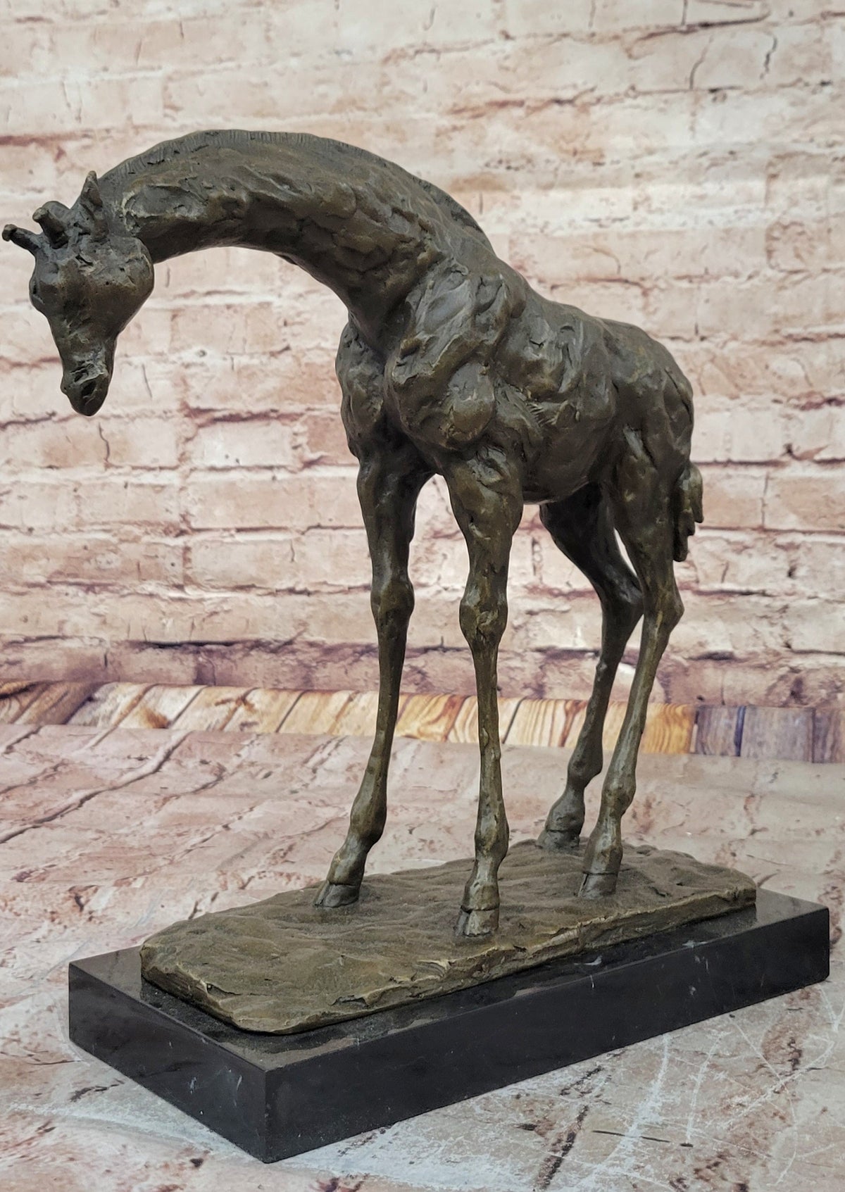 Milo Giraffe Bronze Sculpture on Marble Base