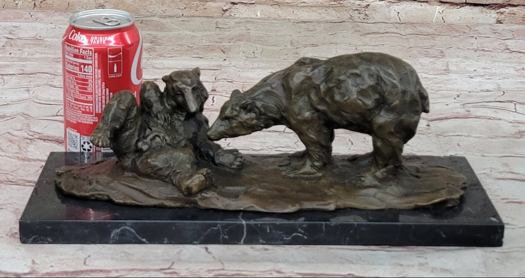 Two Playful Bears Bronze Sculpture by Milo on Marble Base