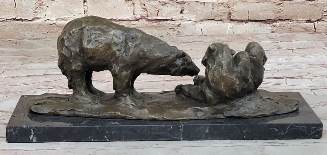 Two Playful Bears Bronze Sculpture by Milo on Marble Base