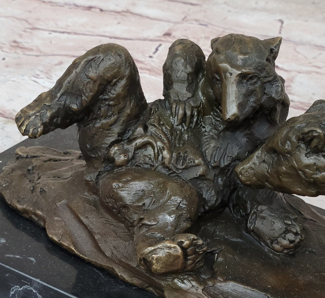 Two Playful Bears Bronze Sculpture by Milo on Marble Base