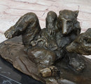 Two Playful Bears Bronze Sculpture by Milo on Marble Base