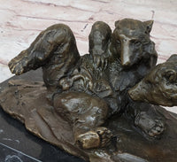 Two Playful Bears Bronze Sculpture by Milo on Marble Base