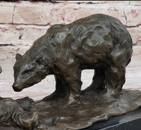 Two Playful Bears Bronze Sculpture by Milo on Marble Base