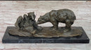 Two Playful Bears Bronze Sculpture by Milo on Marble Base
