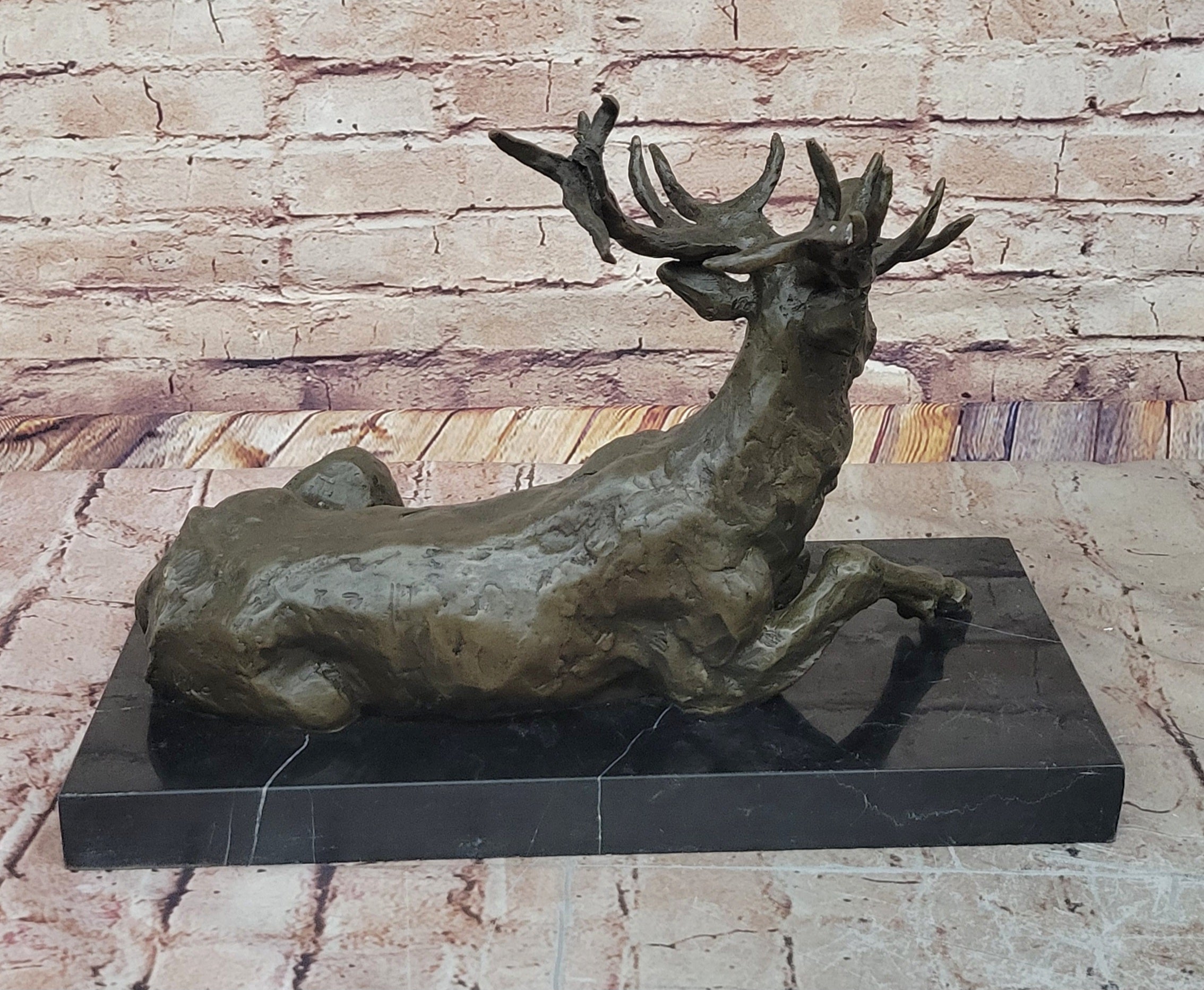 Stag Buck Elk Deer Laying Down - Bronze Sculpture by Milo