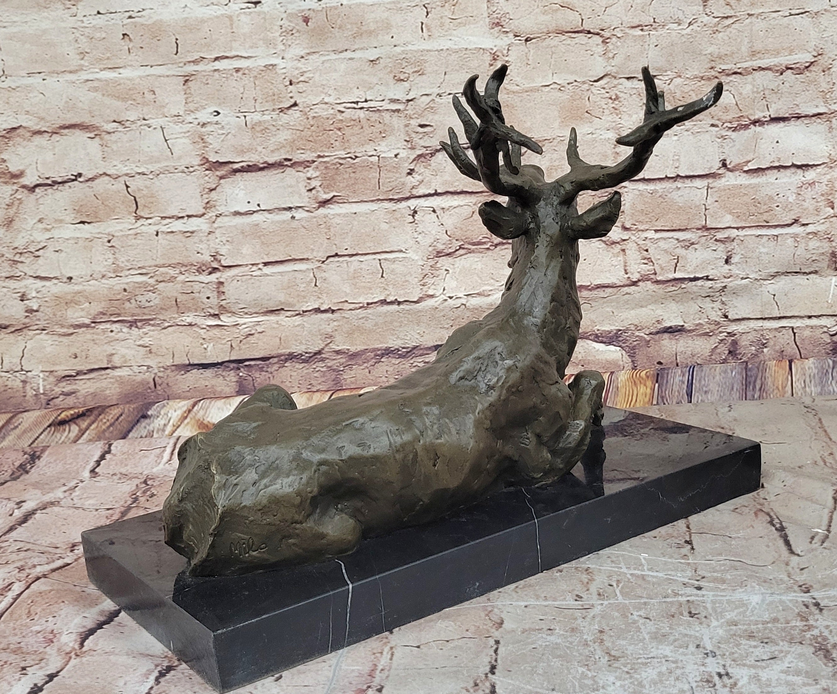 Stag Buck Elk Deer Laying Down - Bronze Sculpture by Milo