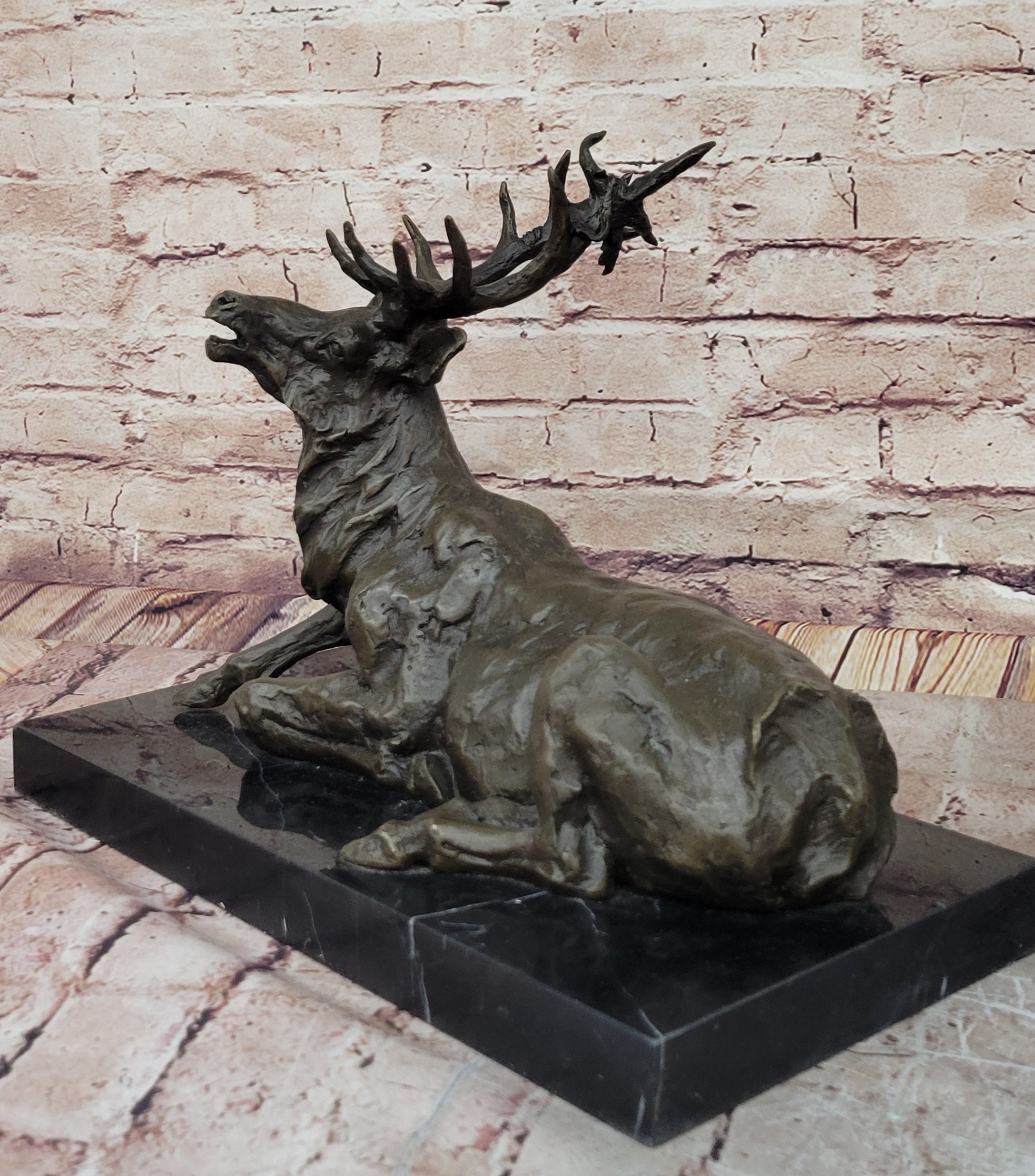 Stag Buck Elk Deer Laying Down - Bronze Sculpture by Milo