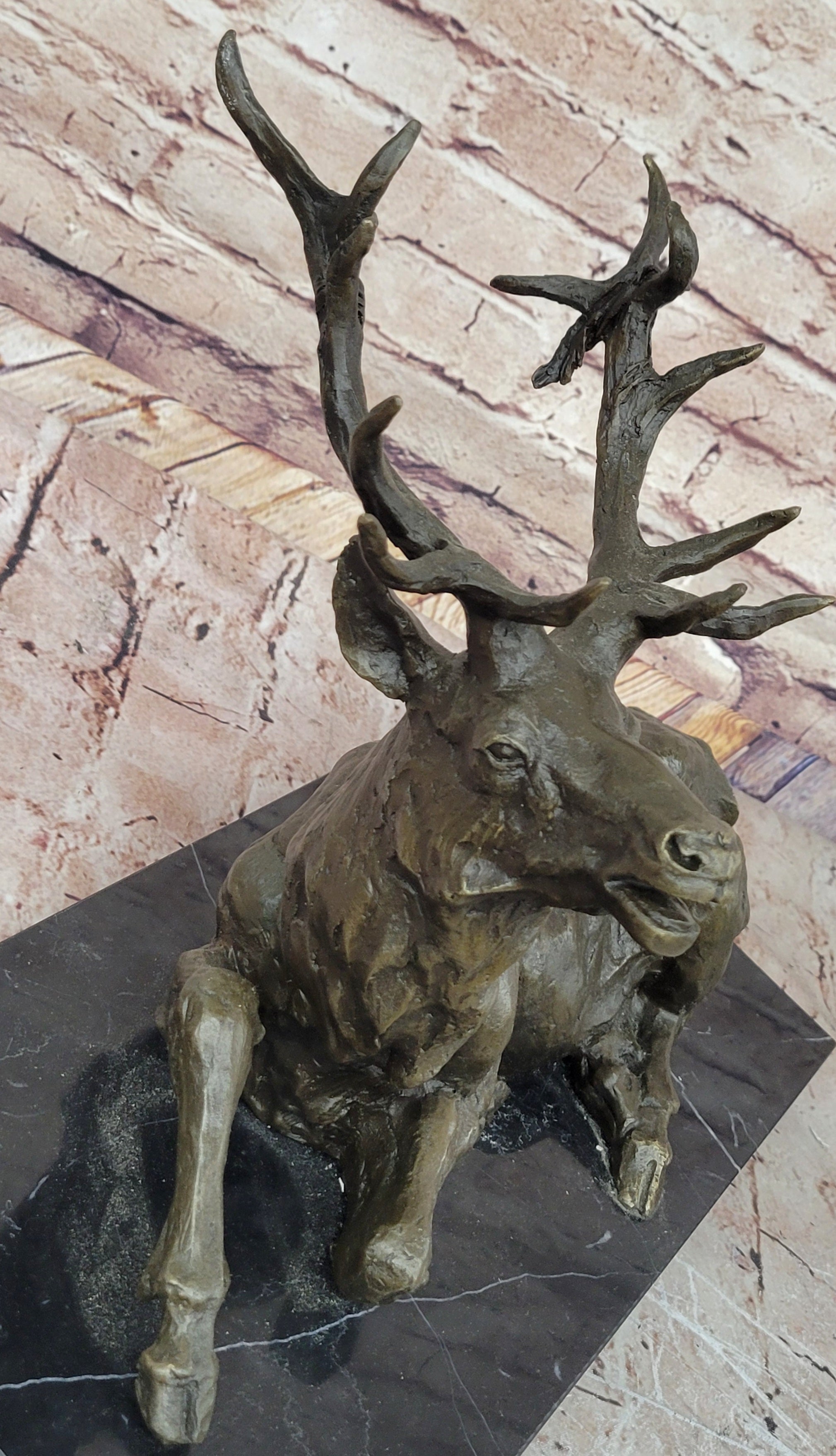Stag Buck Elk Deer Laying Down - Bronze Sculpture by Milo