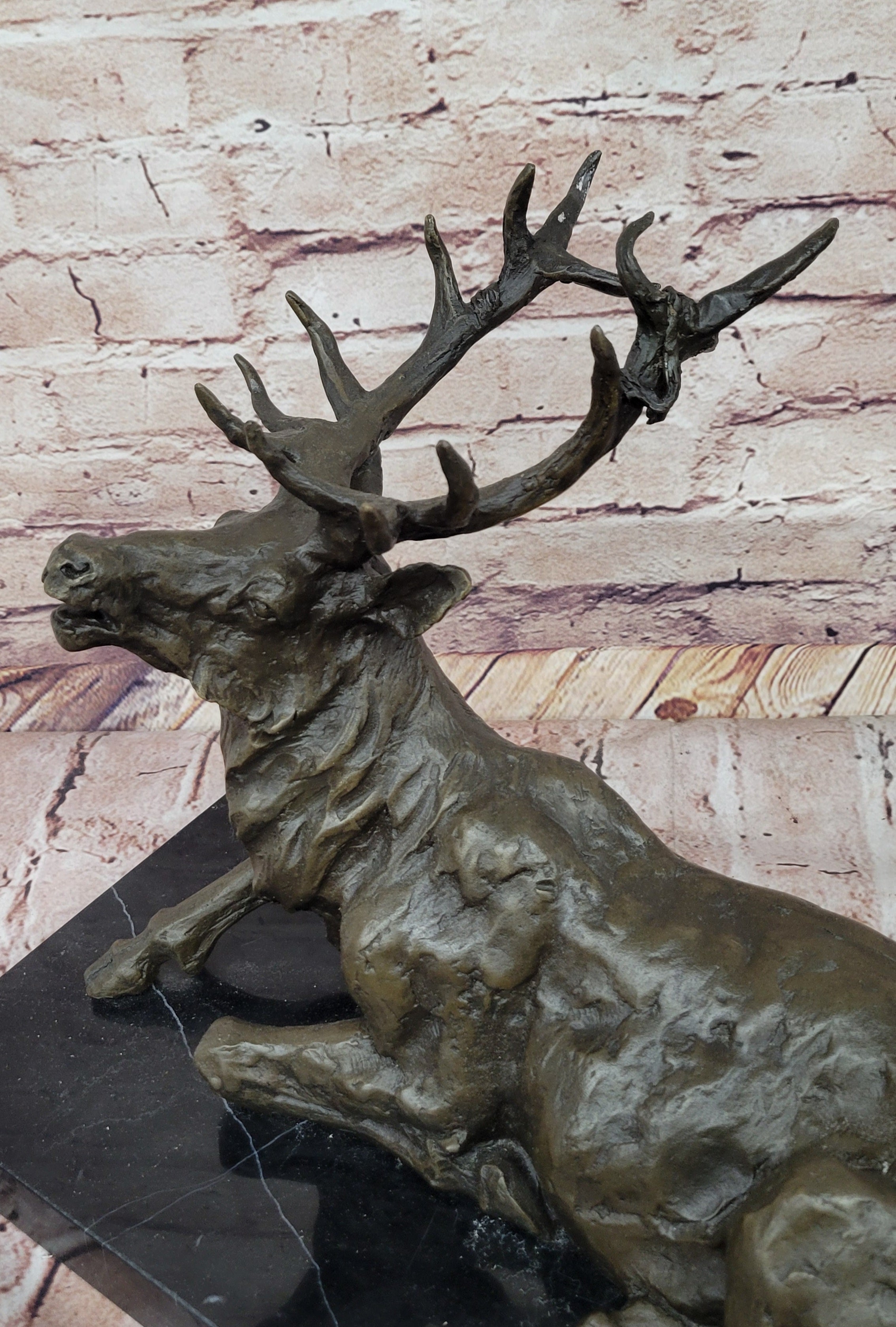 Stag Buck Elk Deer Laying Down - Bronze Sculpture by Milo