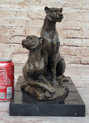 Impressionist Bronze Sculpture of Female Lions on Marble Base