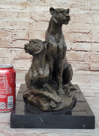 Impressionist Bronze Sculpture of Female Lions on Marble Base
