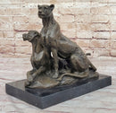 Impressionist Bronze Sculpture of Female Lions on Marble Base