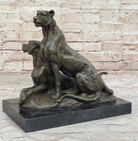 Impressionist Bronze Sculpture of Female Lions on Marble Base