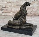 Impressionist Bronze Sculpture of Female Lions on Marble Base