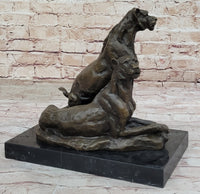 Impressionist Bronze Sculpture of Female Lions on Marble Base
