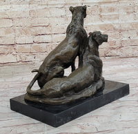 Impressionist Bronze Sculpture of Female Lions on Marble Base