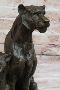Impressionist Bronze Sculpture of Female Lions on Marble Base