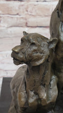 Impressionist Bronze Sculpture of Female Lions on Marble Base