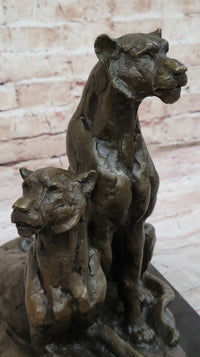 Impressionist Bronze Sculpture of Female Lions on Marble Base