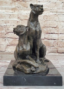 Impressionist Bronze Sculpture of Female Lions on Marble Base