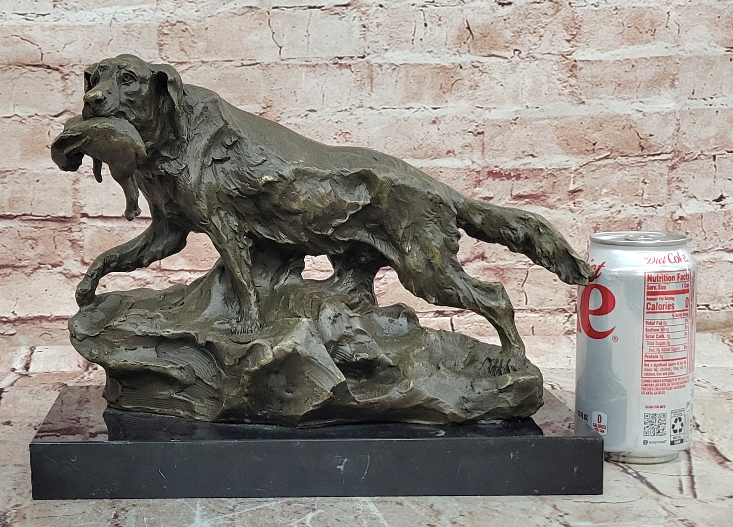 Labrador Retriever with Bird Duck In Mouth Bronze Statue Sculpture Hunting Decor