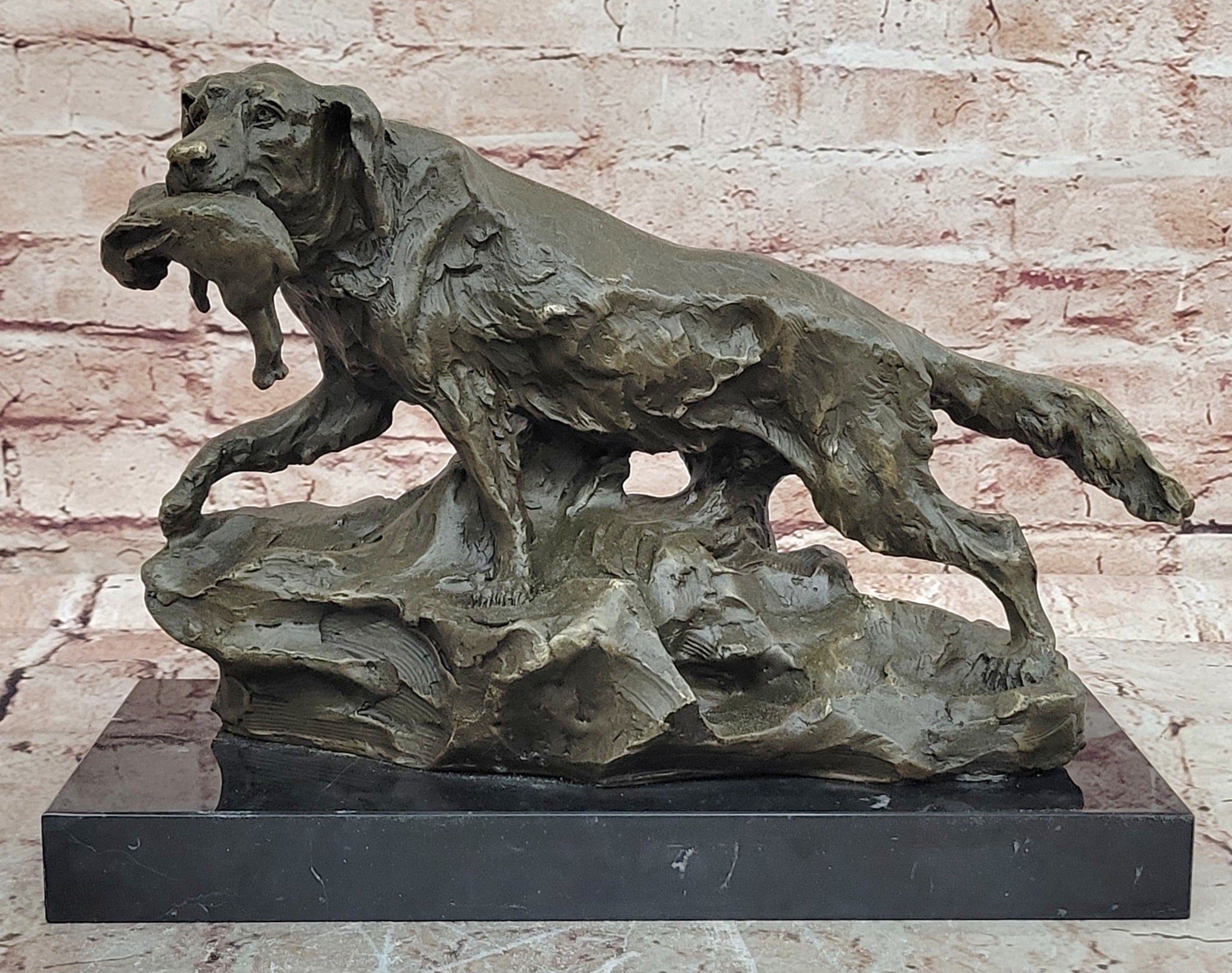 Labrador Retriever with Bird Duck In Mouth Bronze Statue Sculpture Hunting Decor