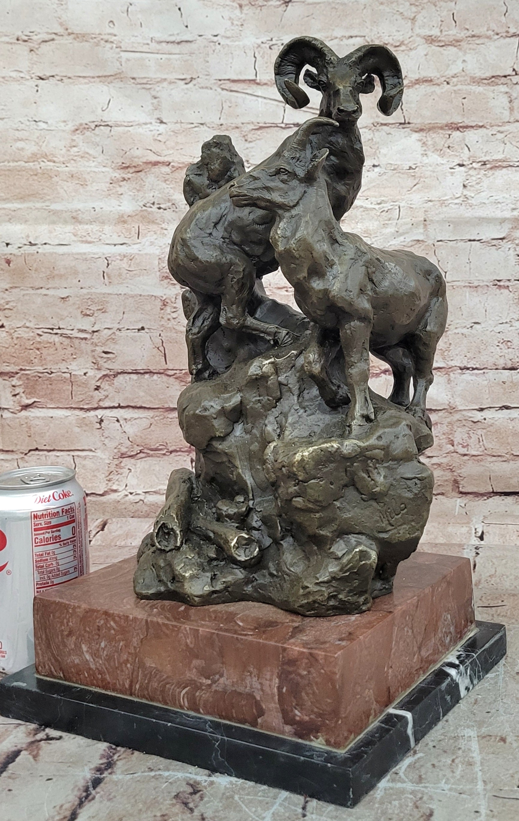 Big Horn Sheep Ram Game Hunter Wildlife Art Aries Bronze Marble Statue Sculpture