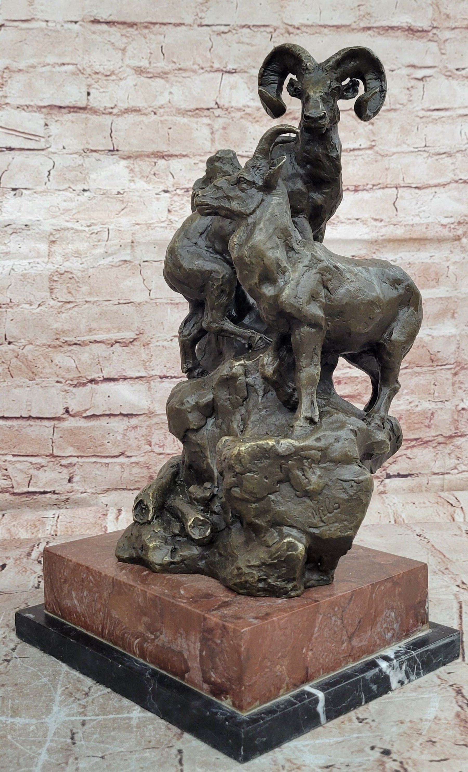 Big Horn Sheep Ram Game Hunter Wildlife Art Aries Bronze Marble Statue Sculpture