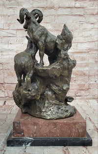Big Horn Sheep Ram Game Hunter Wildlife Art Aries Bronze Marble Statue Sculpture