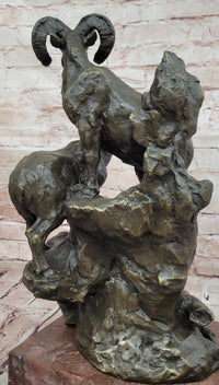 Big Horn Sheep Ram Game Hunter Wildlife Art Aries Bronze Marble Statue Sculpture