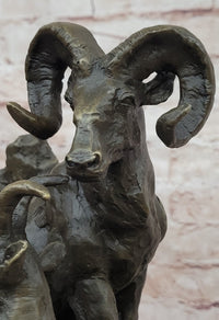 Big Horn Sheep Ram Game Hunter Wildlife Art Aries Bronze Marble Statue Sculpture