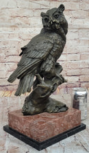Milo Watchful Owl on Branch – Bronze Sculpture with Marble Base