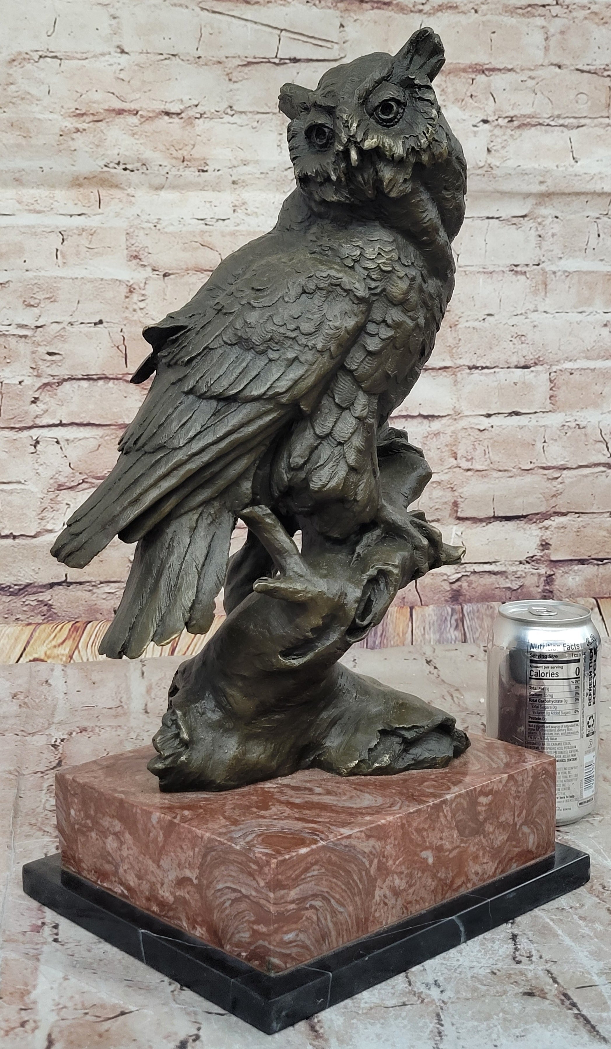 Milo Watchful Owl on Branch – Bronze Sculpture with Marble Base