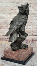 Milo Watchful Owl on Branch – Bronze Sculpture with Marble Base